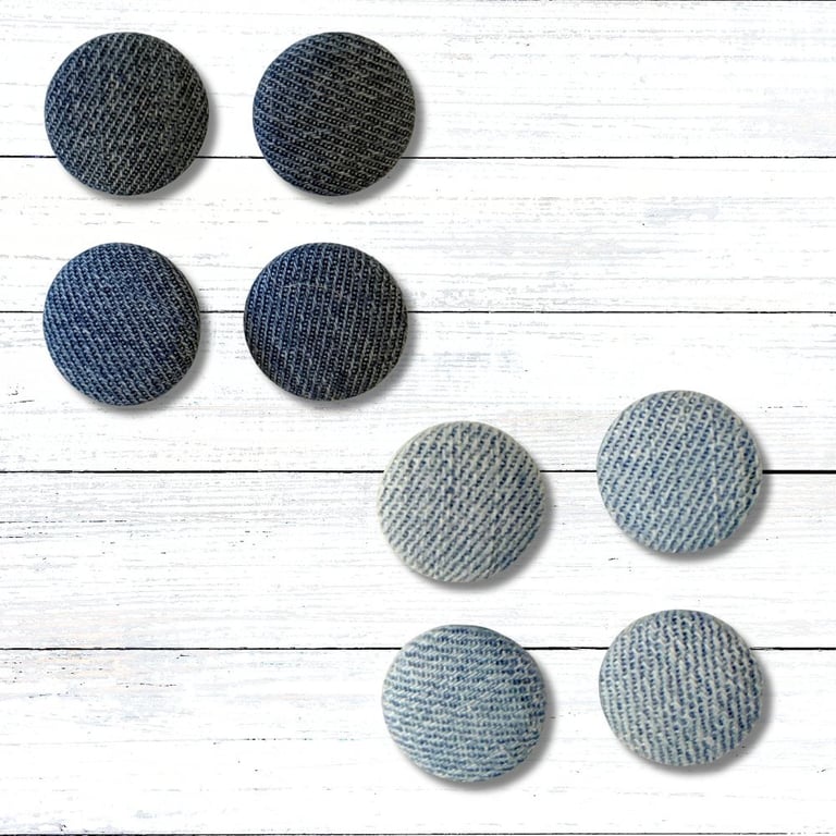 Handmade Fabric Covered Buttons, Set of 4, Denim Buttons, 23mm
