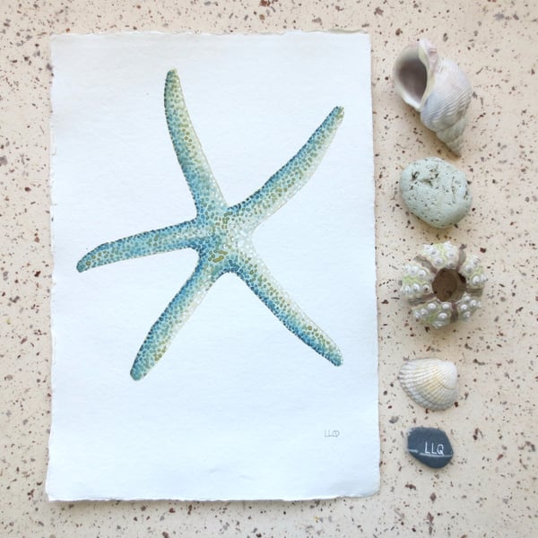 Original starfish painting in watercolour seaside collection series art
