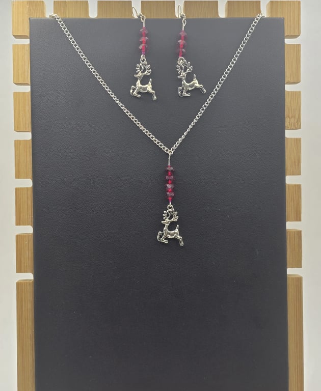 Christmas Reindeer Necklace and Earrings jewelllery set