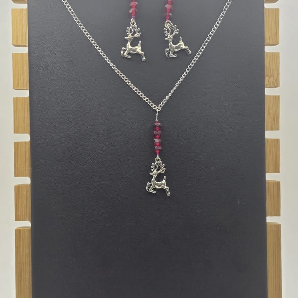 Christmas Reindeer Necklace and Earrings jewelllery set