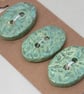 3 Medium Oval Verdigris Green Leaf Pattern Ceramic Buttons - Image 8
