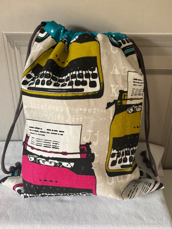 Typewriter themed drawstring bag