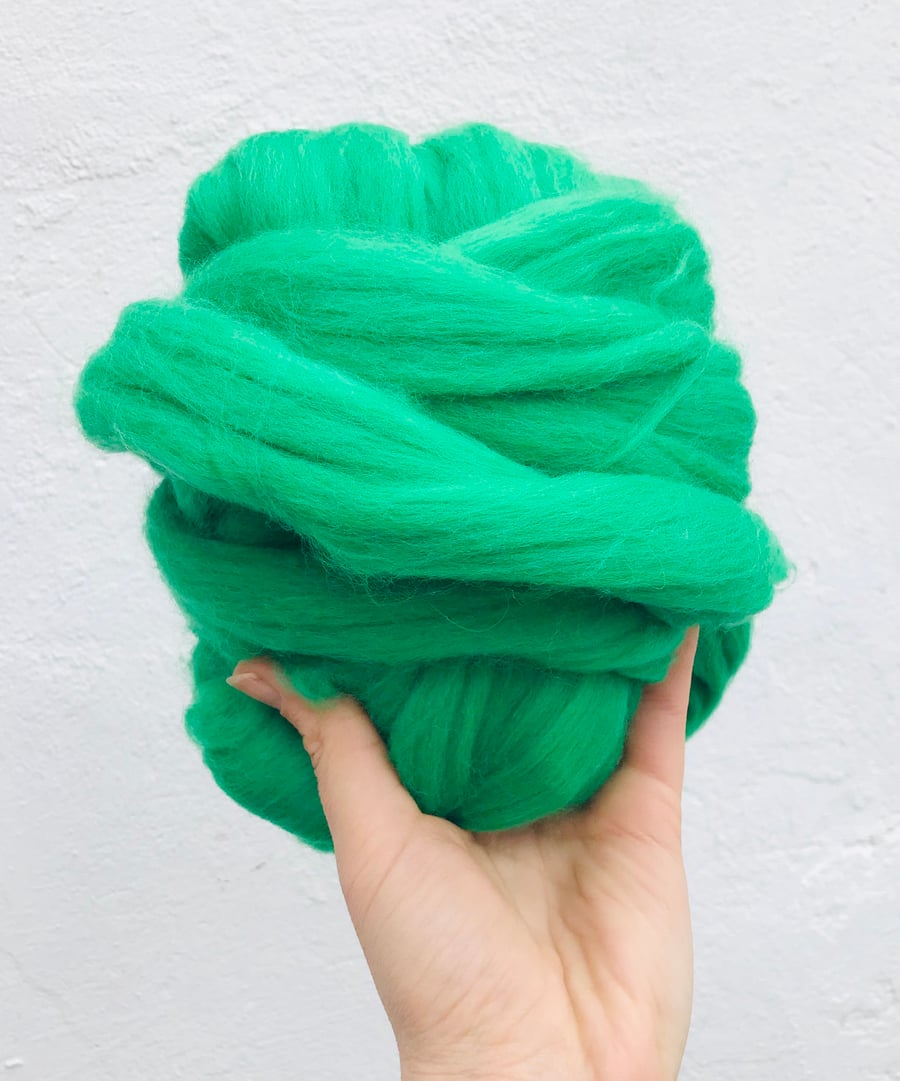 Felting wool, bright green, needle and wet felting wool