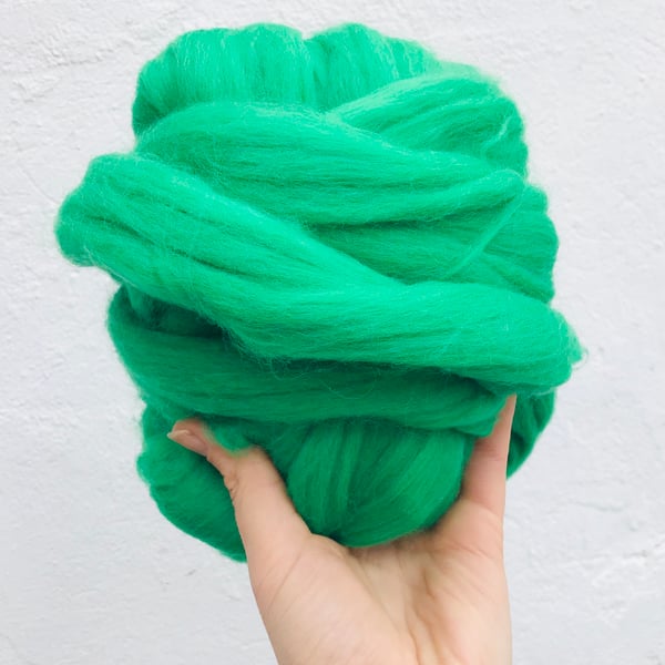 Felting wool, bright green, needle and wet felting wool