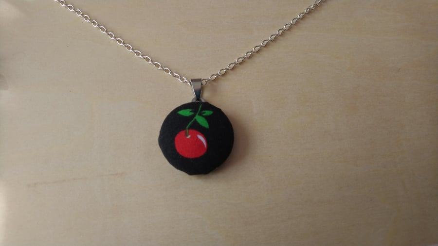 29mm Cherry Fabric Covered Button Pendant 