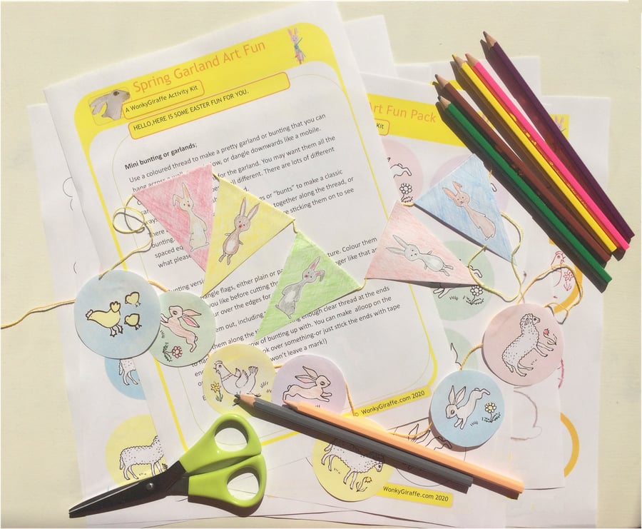 Spring Garland Bunting Art Craft Colouring PDF from WonkyGiraffe