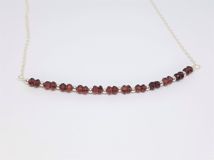Faceted Garnet Necklace, Garnet and Silver Necklace, Garnet Rondelle Necklace, S