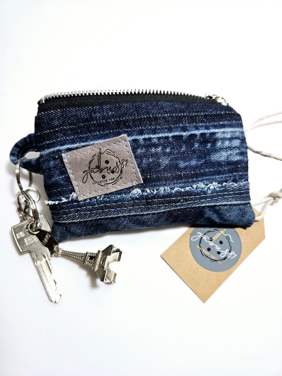 Eco-Friendly Lipstick Purse made from Recycled Jeans with Key Ring