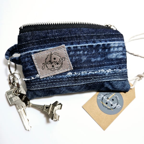 Eco-Friendly Lipstick Purse made from Recycled Jeans with Key Ring