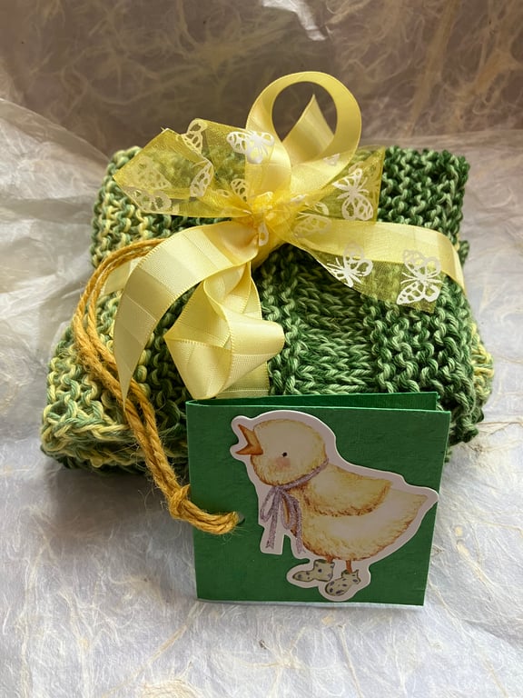 2 hand knitted eco friendly dishcloths 