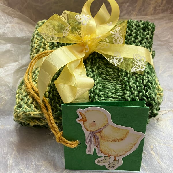 2 hand knitted eco friendly dishcloths 