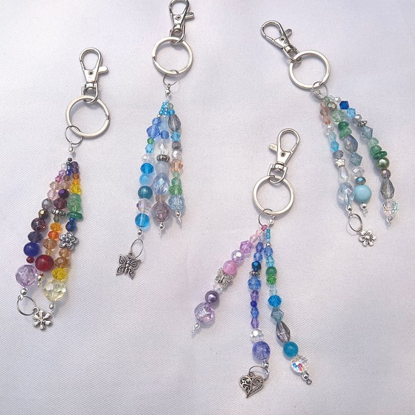 Beaded Bag Charms Key Chains with Glass & Crystal Beads