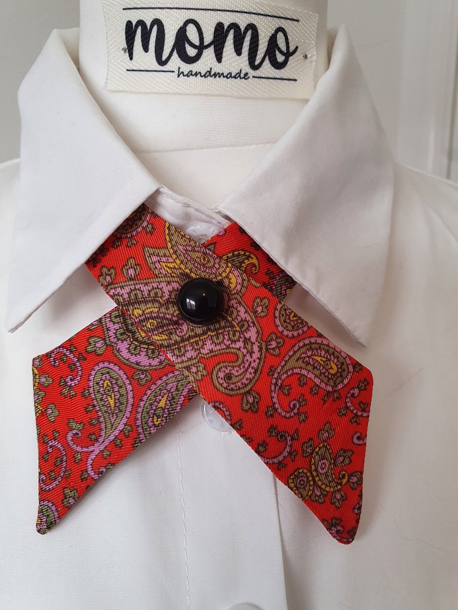 crossover continental tie, upcycled 70s, quirky gift, one of a kind unique acces