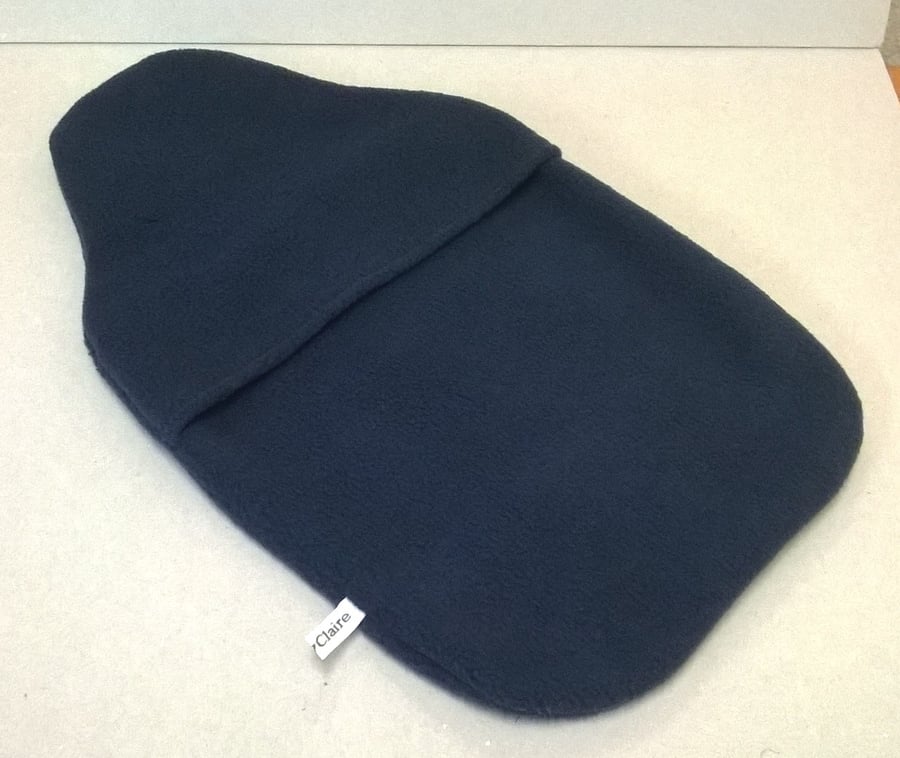 Navy blue hot water bottle cover, fleece, lovely and warm