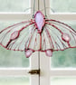 Stained Glass Rose Quartz Moon Moth  Suncatcher Window Ornament