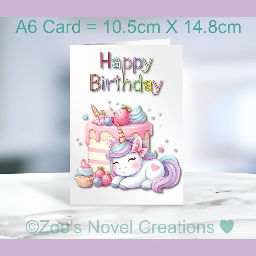 Unicorn Birthday Card with dot to dot puzzle inside, A6 10.5cm x 14.8cm