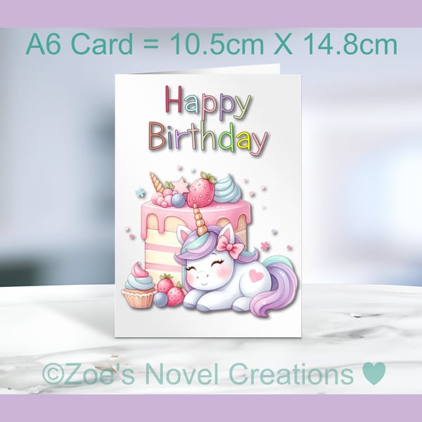 Unicorn Birthday Card with dot to dot puzzle inside, A6 10.5cm x 14.8cm