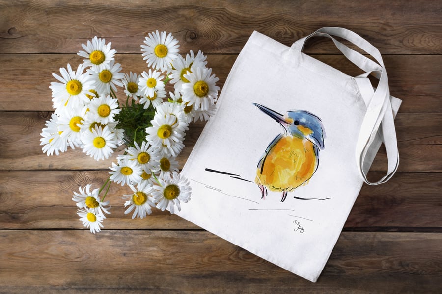Kingfisher 100% Cotton Tote Bag, Tote Bag, Heavy Cotton Tote Bag, Birds Gifts
