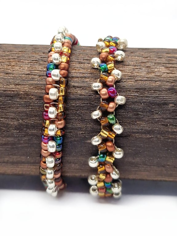 Autumnal and silver beaded tennis bracelet set