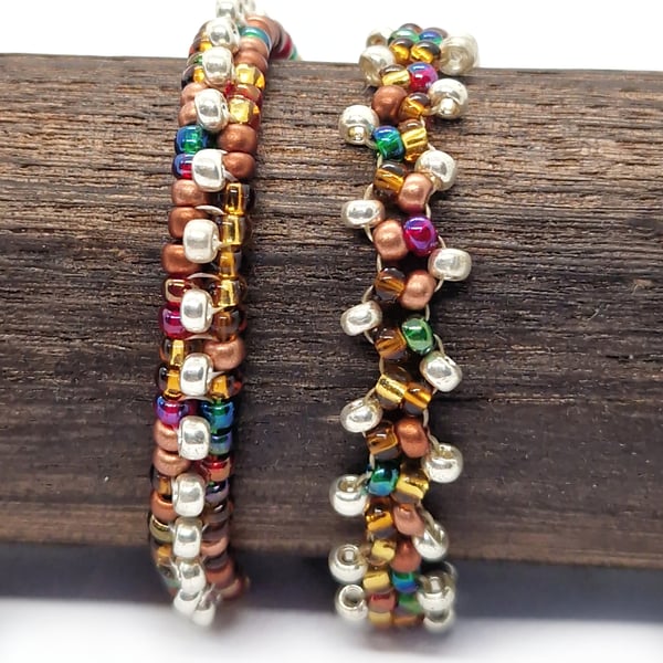 Autumnal and silver beaded tennis bracelet set