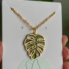 Golden Grove – Glitter Monstera Leaf Necklace