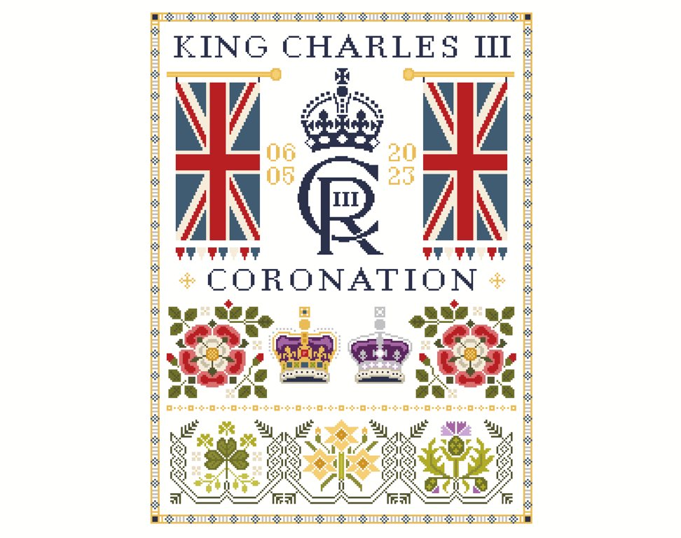 151 Cross Stitch Sampler to commemorate HM King Charles III Coronation 6 May2023