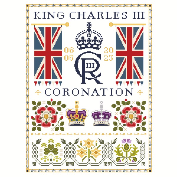151 Cross Stitch Sampler to commemorate HM King Charles III Coronation 6 May2023