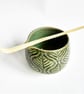 Matcha Bowl with Bamboo Scoop - Hand Thrown Stoneware Ceramic Green Glazed Mug  - Image 2