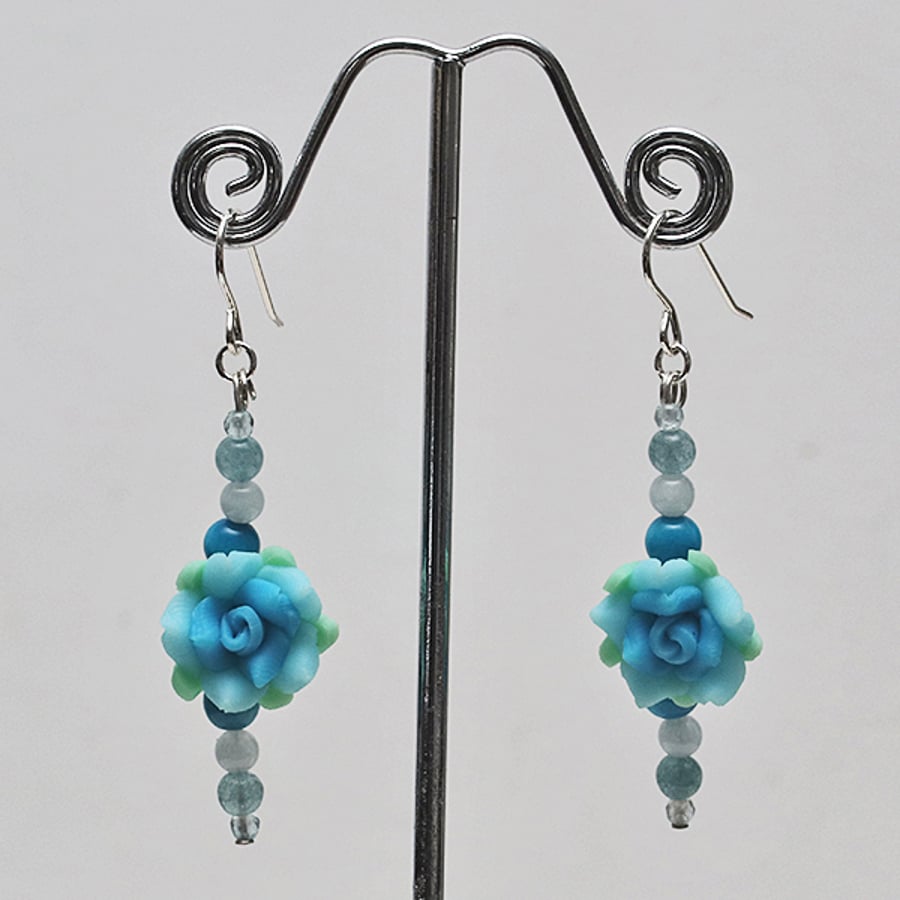 Aqua Rose Earrings