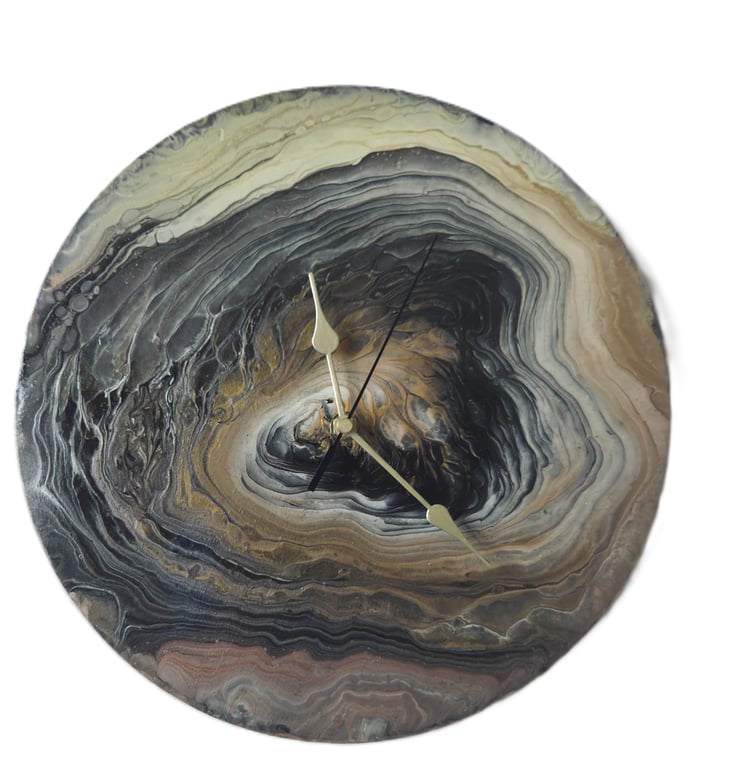 "Sacred Discovery" Hand-Painted Fluid Art Wall Clock, Silent Home DecorGift Idea