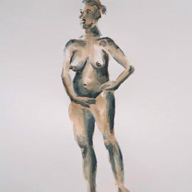 Female Nude Standing Original Watercolour Art Painting 