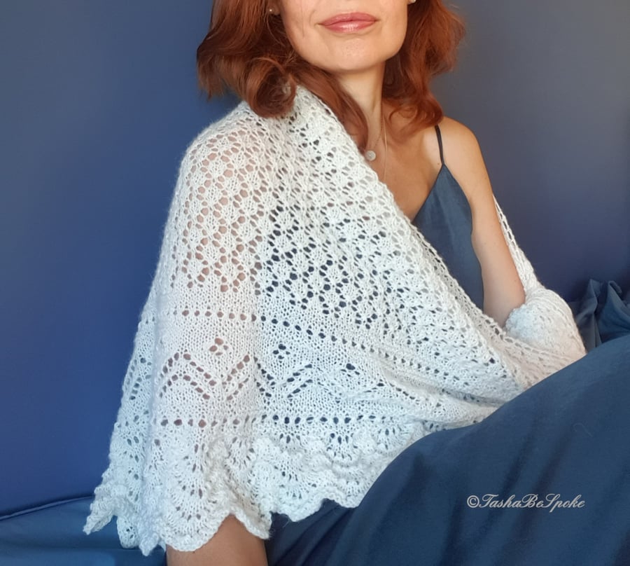 Hand knitted alpaca lace ladies shawl, Made to order shawl, Wedding shawl