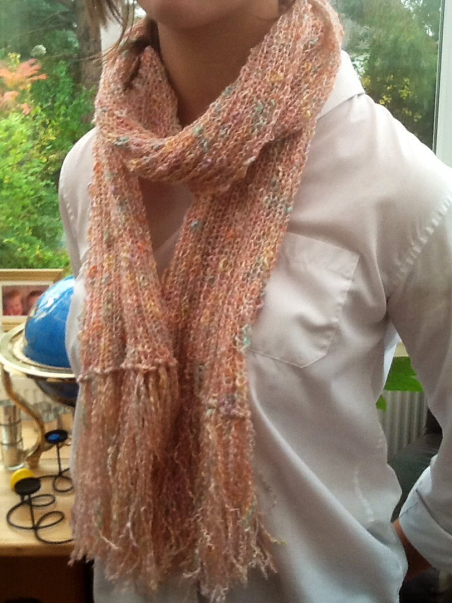 Mirage Silky Pink & Mottled Toned Wide Rib Scarf, with Tassel Fringe!