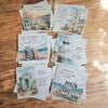 Set of 6 Humorous Coastal Greeting Cards. 6 Funny Seaside Beach Theme Cards.