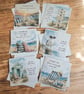 Set of 6 Humorous Coastal Greeting Cards. 6 Funny Seaside Beach Theme Cards.