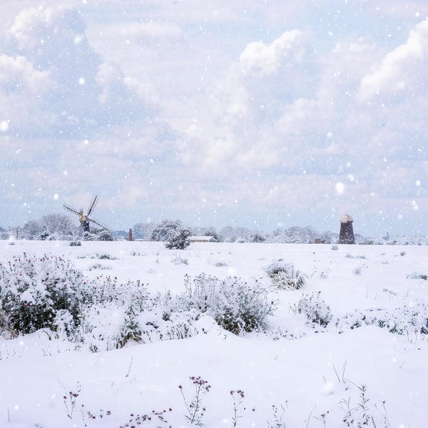 Windmills Norfolk Broads Snow Norfolk Christmas Greeting Card A5