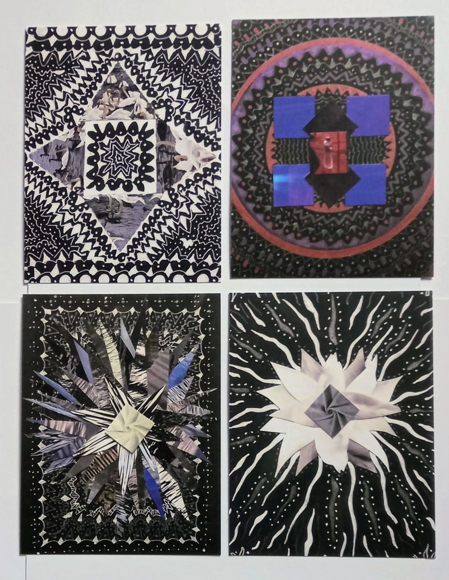 Set of 4 Postcards- Abstract Swans Flowers