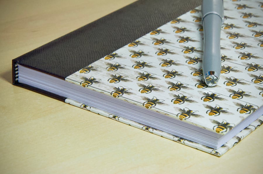 A5 Quarter-bound Hardback Notebook with decorative bee cover