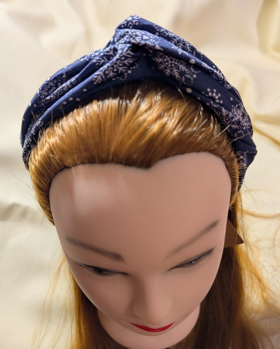 Christmas Cotton twist knot elasticated hairband, snowflake pattern