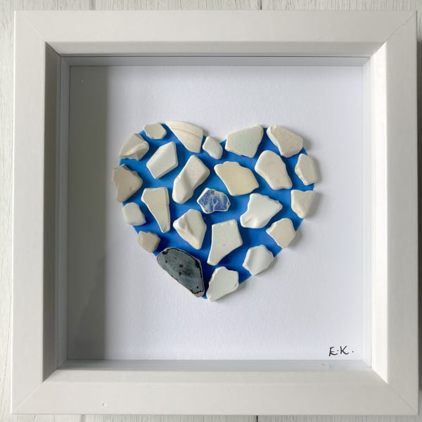 St Ives sea pottery heart art, handmade in Cornwall 