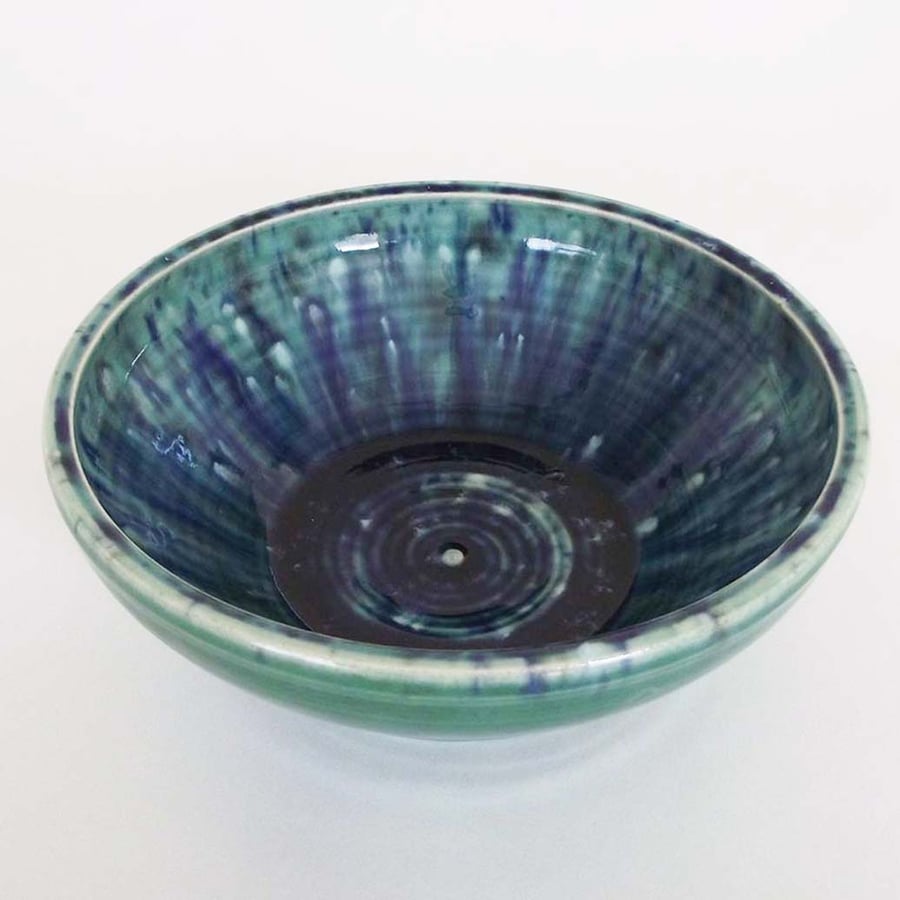 Ceramic sea glazed bowl Pottery bowl blue and green water pattern