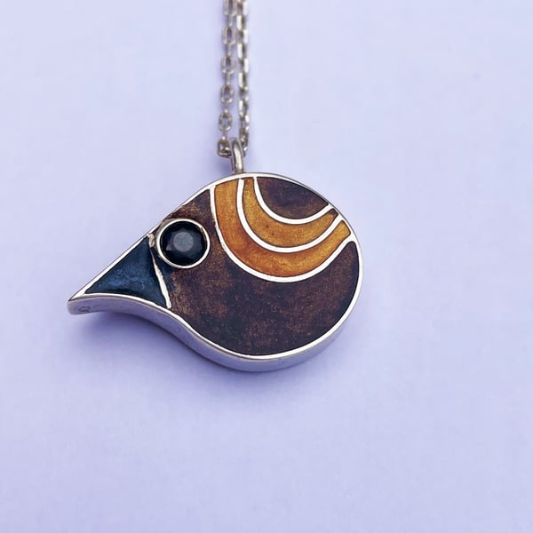 Quail necklace in resin and silver