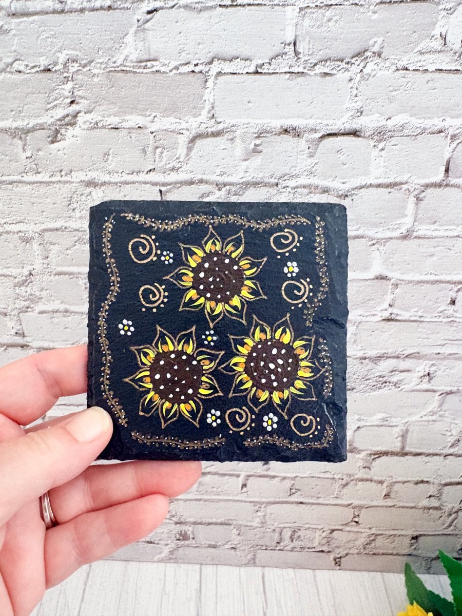 Hand Painted Sunflower Coaster 