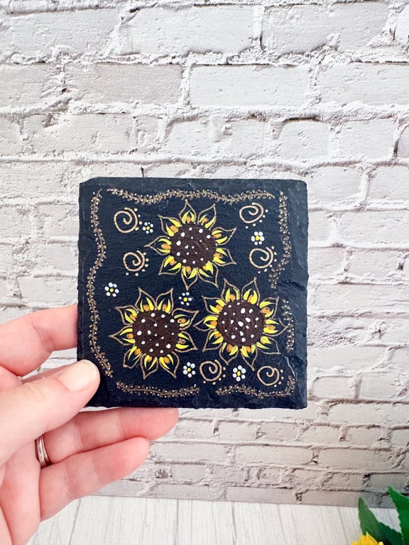 Hand Painted Sunflower Coaster 