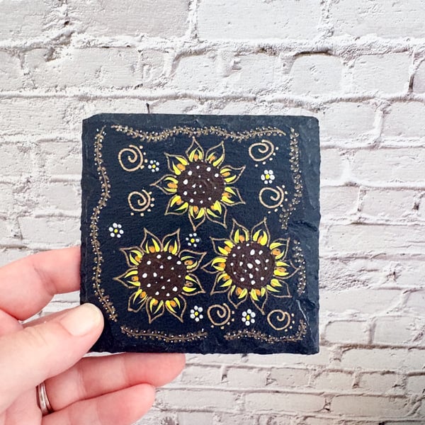 Hand Painted Sunflower Coaster 