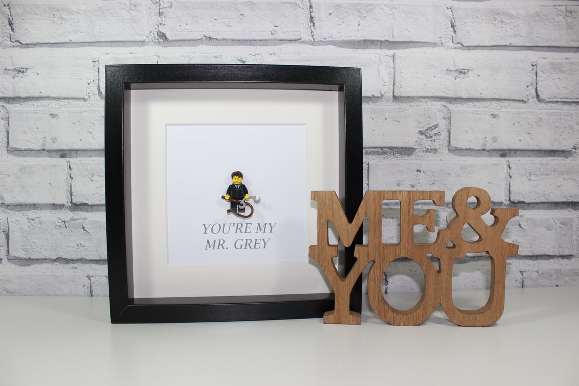 MR GREY - FIFTY SHADES OF GREY - VALENTINE FRAMED CUSTOM MINIFIGURE