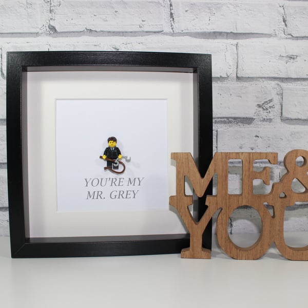 MR GREY - FIFTY SHADES OF GREY - VALENTINE FRAMED CUSTOM MINIFIGURE