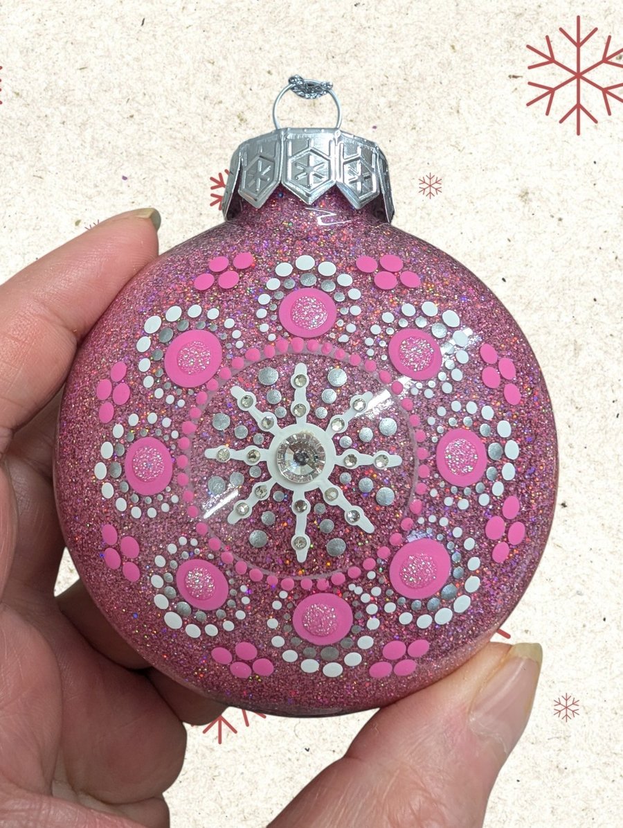 Hand painted dot mandala Christmas Ornament