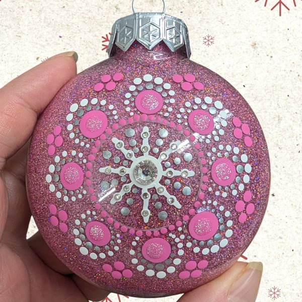 Hand painted dot mandala Christmas Ornament