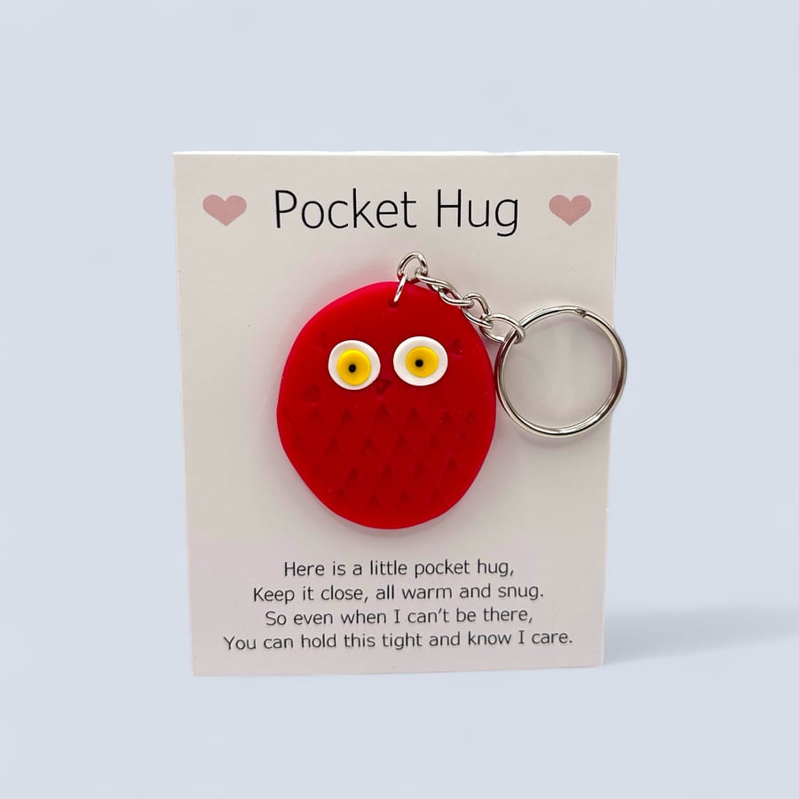 Ruby Quartz Owl Pocket Hug Keychain or Bag Charm